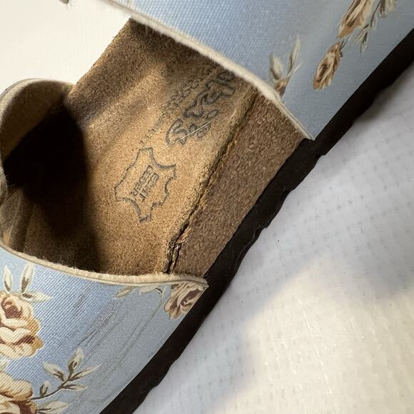 BIRKIS By Birkenstock Michele Slide Sandals Blue Floral Size Womens EU 37 L6 M4 - Picture 8 of 13